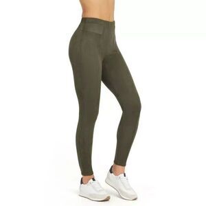 SPANX 20322R Green Faux Suede Shaping Leggings Stretch Pull On Pants SIZE MEDIUM